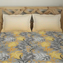 Spaces Atrium Grey & Yellow Cotton 144 TC Bed Sheets Set image 3
