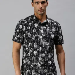 showoffff SHOWOFF Black Cotton Slim Fit Printed Shirt image 1
