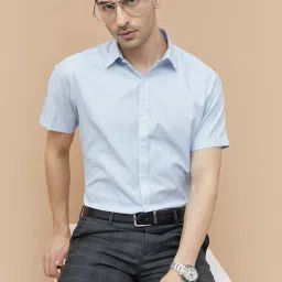 Code By Lifestyle White & Blue Slim Fit Printed Shirt image 1