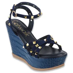 Catwalk Women's Blue Ankle Strap Wedges image 1