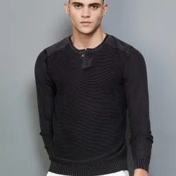 Forca by Lifestyle Black Cotton Regular Fit Self Pattern Sweatshirt image 1