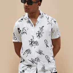 Fame Forever By Lifestyle White Regular Fit Floral Print Shirt image 1