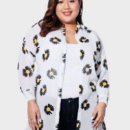 BUYNEWTREND White Floral Print Shirt image 1