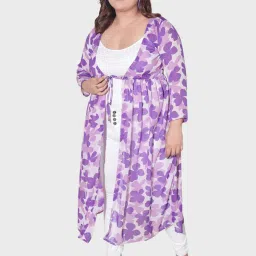 BUYNEWTREND Purple Floral Print Shrug image 1