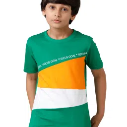 Under Fourteen Only Kids Green Color Block T-Shirt image 1