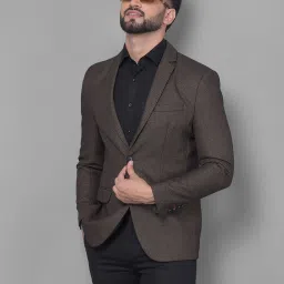 Crimsoune Club Brown Slim Fit Self Pattern Blazer image 1