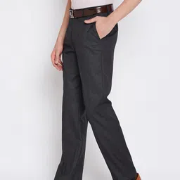 Wills Lifestyle Men Charcoal Grey Solid Formal Trousers image 2
