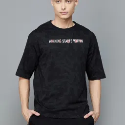 KAPPA Black Cotton Regular Fit Printed Sports T-Shirt image 1