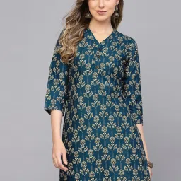 Skylee Teal Blue Floral Print Straight Kurta image 1