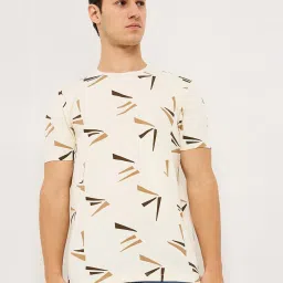 Spykar White Cotton Slim Print T-Shirt image 1