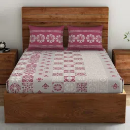 Spaces Geometric Maroon 132 TC Cotton Double Bed Sheet with 2 Pillow Covers image 1
