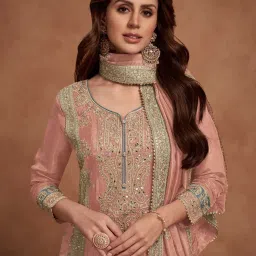 Odette Orange Embroidered Semi-Stitched Kurta Set image 1