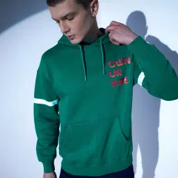 Hubberholme Green Cotton Regular Fit Printed Hooded Sweatshirt image 1