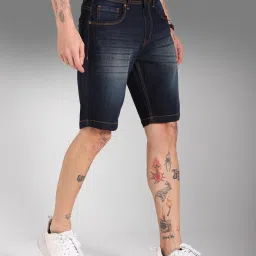 High Star Blue Cotton Regular Fit Denim Shorts image 1