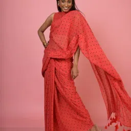 Huts And Looms Rust Cotton Polka Dot Cotton Saree image 4