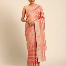 Mohey Pink Zari Saree with Blouse Piece image 1