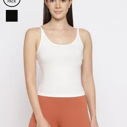 La Intimo Cream & Black Timeless Style Camisole (Pack of 2) image 1