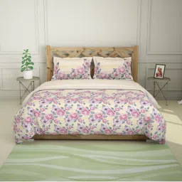 Spaces Atrium Beige & Pink Cotton 144 TC Bed Linen Set image 2