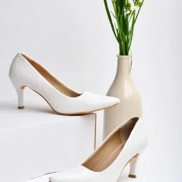Shoetopia Women's White Stiletto Pumps image 1