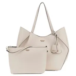 Guess Light Taupe Amorette Textured Tote With Pouch-picture-37