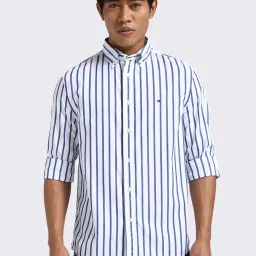 Tommy Hilfiger Wedge Blue & Optic White Regular Fit Striped Shirt image 1