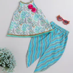 Many Frocks Kids White & Blue Embellished Top with Dhoti image 1