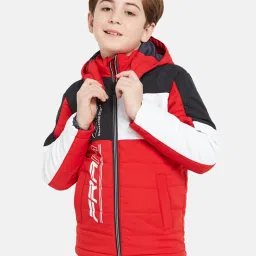 Octave Kids Red Color Block Full Sleeves Puffer Jacket image 1
