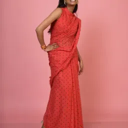 Huts And Looms Rust Cotton Polka Dot Cotton Saree image 3