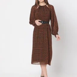 Vero Moda Orange & Black Printed Midi Dress image 1