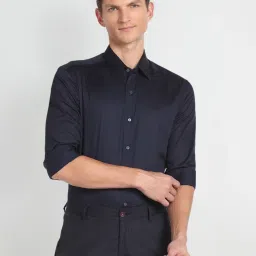 Arrow New York Mid Navy Cotton Slim Fit Shirt image 1