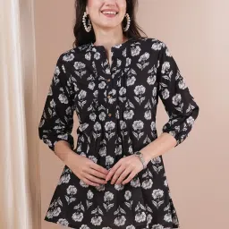 Fashor Black Pure Cotton Regular Fit Printed Kurti image 1