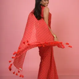 Huts And Looms Rust Cotton Polka Dot Cotton Saree image 2