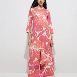 Utsa by Westside Dusty Pink Leaf Printed A-Line Kurta image 1