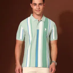 U.S. Polo Assn. Green Cotton Slim Fit Striped Polo T-Shirt-picture-43