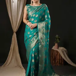 Saree Mall Blue Woven Saree With Unstitched Blouse image 1