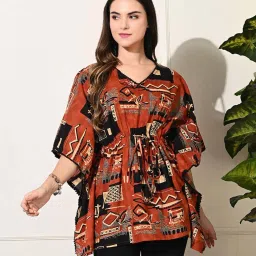 DECKEDUP Brown Cotton Printed Kaftan image 1