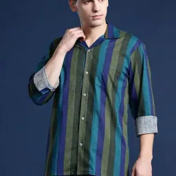 Hancock Green Cotton Relaxed Fit Checks Shirts-image-89