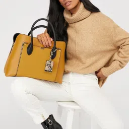 Accessorize London Women's Faux Leather Yellow Tessa work Tote bag image 1