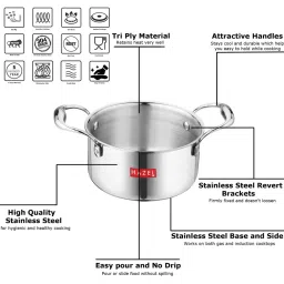 HAZEL Silver Stainless Steel Induction Bottom Cookware Set (1 Tasla with Lid, 1 kadai & 1 Casserole) image 4