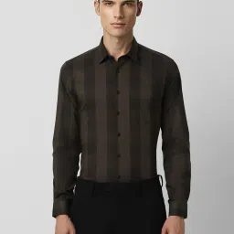 Van Heusen Brown Slim Fit Striped Shirt image 1