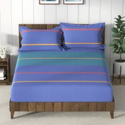 Nautica Bristol Stripes Multicolor 150 TC King Bedsheet with 2 Pillow Covers image 1