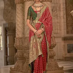 Elora Red Woven Saree With Unstitched Blouse image 1