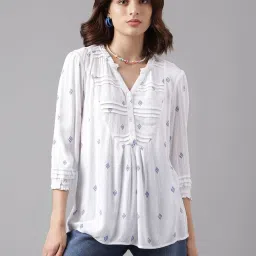 Latin Quarters Off White Self Design Top image 1