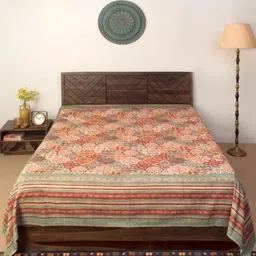 Fabindia Red & Green Ethnic Motifs Printed Cotton120 TC Double King Bed Cover-image-73