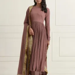 Ikshita Choudhary Moca Brown Naveli 2 Hand Embellished Wrinkle Cotton Gather Anarkali image 1