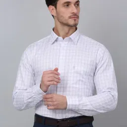 Cantabil White Cotton Regular Fit Checks Shirt-picture-23