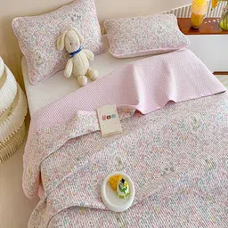 JC HOME Set Of 3 Pink & Blue Floral Printed 162 TC Double Queen Bed & Pillow Covers image 4