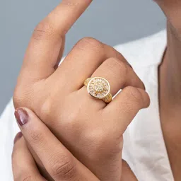 ARTKLIM Gold-Plated Cubic Zirconia Stone-Studded Adjustable Finger Ring image 3