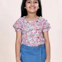Kiddopanti Girls White & Orange Printed Regular Fit Top-picture-25