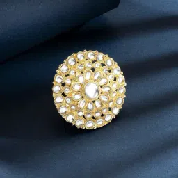 Peora Gold-Plated White Kundan Studded Adjustable Finger Ring-image-3